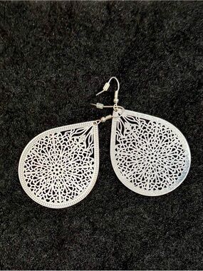 Silver Filigree Teardrop Dangle Earrings - Women Jewelry